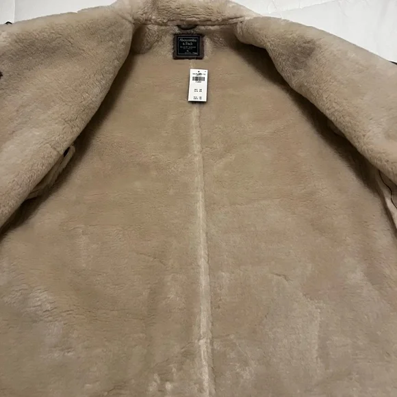 Abercrombie & Fitch Brown Suede Jacket with Cream Shearling Trim - Picture 8 of 10